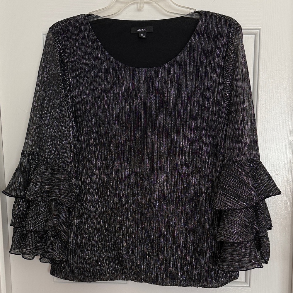Alfani Metallic Ruffle-Sleeve Top